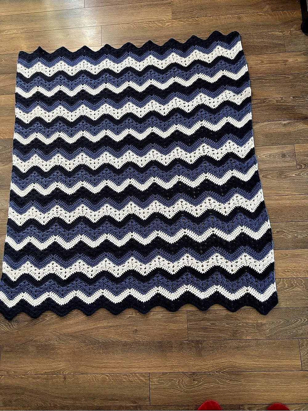 Blue & White Crochet Throw Blanket 47”x55”